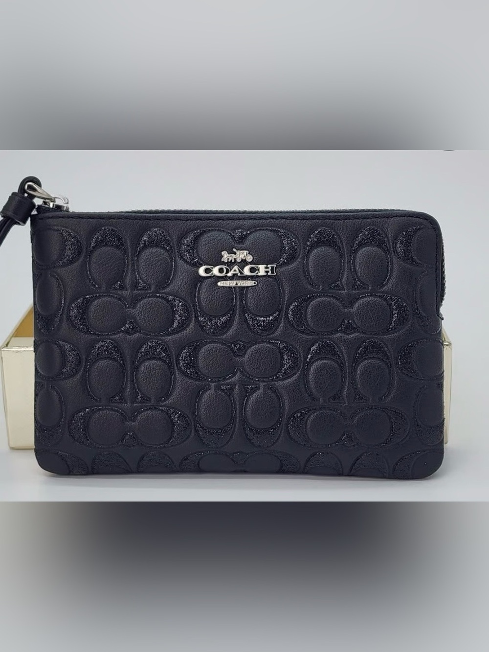 Coach Glitter Bag Signature Embossed Corner Zip Wristlet - F80214